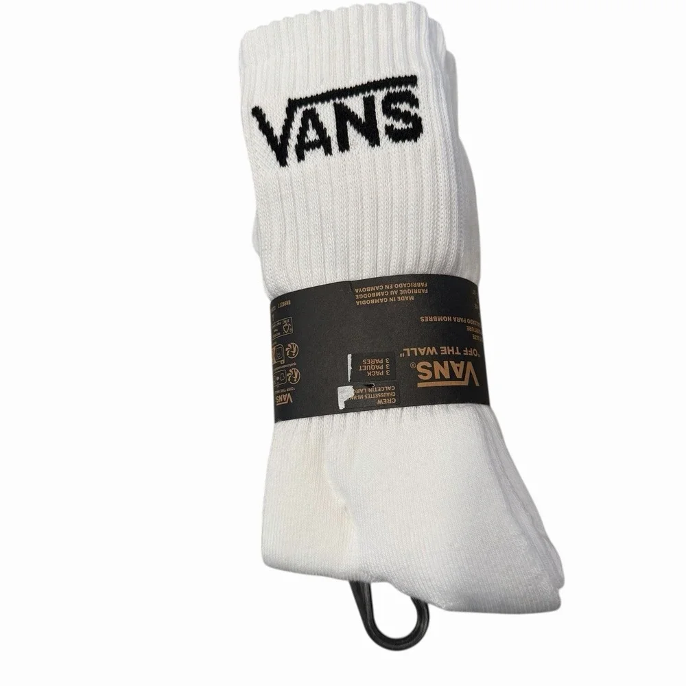 Vans Classic Crew Socks 3-Pack Unisex US Men's Size 6.5-9 Off The Wall White NWT